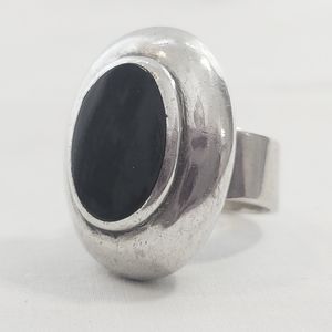 Stunning Mid-Century Modern Oversized Sterling Silver & Onyx Ring- Size 7